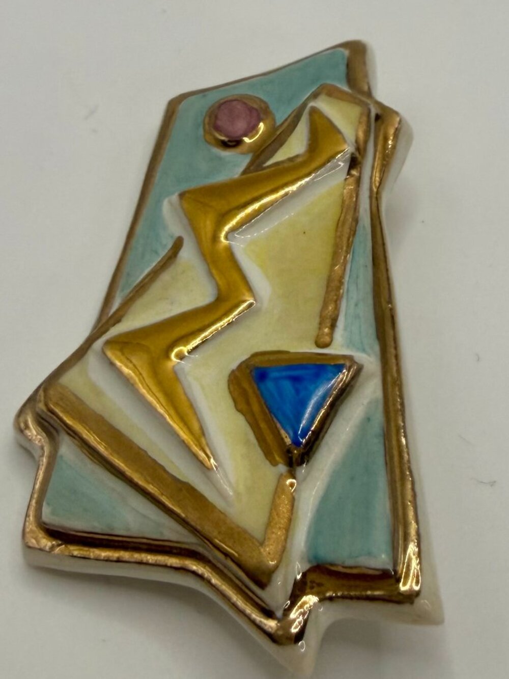 VTG 1980s Ceramic Enamel Geometric Postmodern Brooch Memphis-Milano Style
